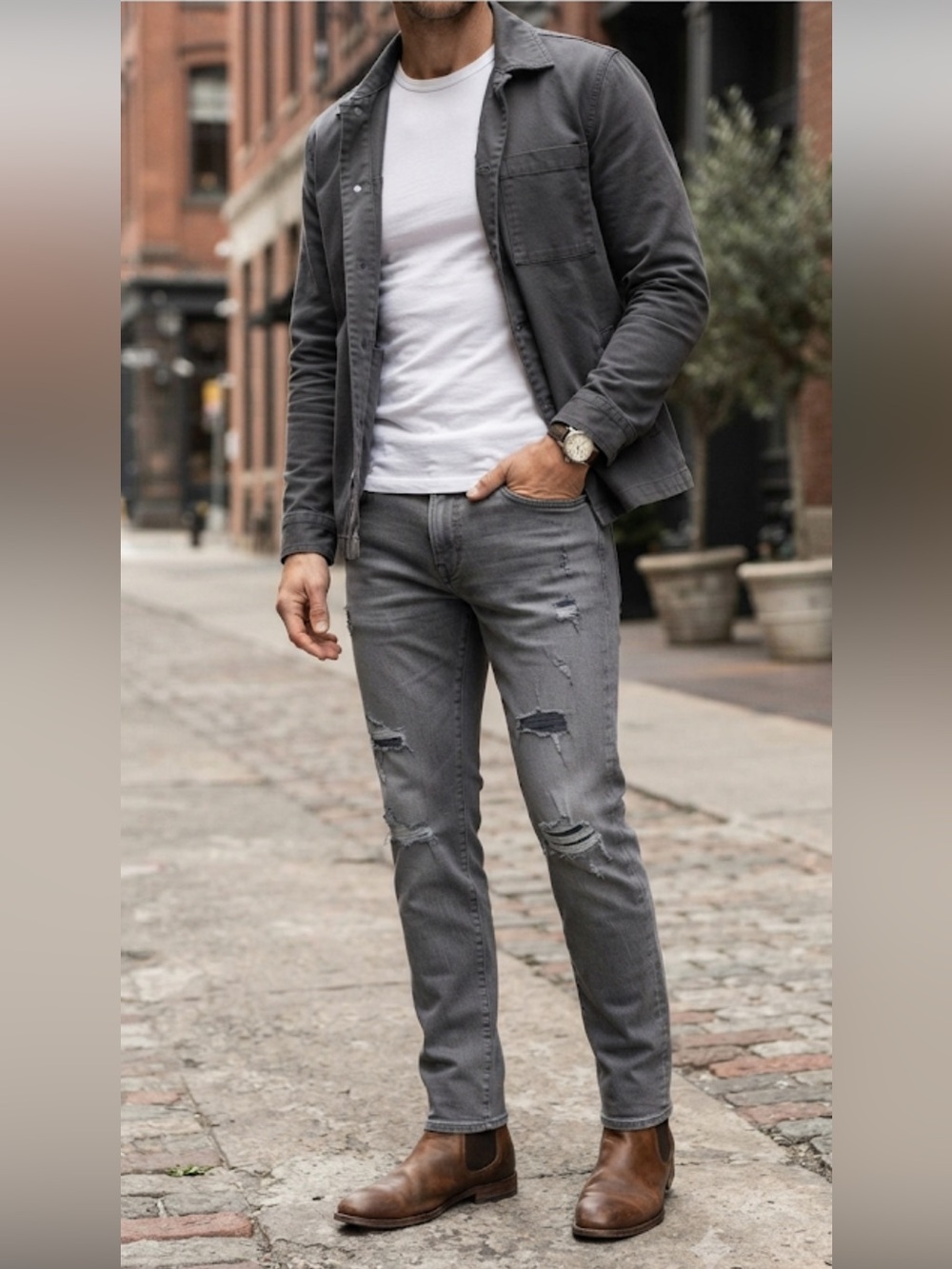 American Eagle Men’s Grey Distressed Slim Jeans Size 31X32